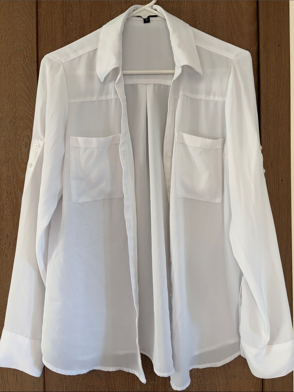 Express White Semi-Sheer Button-Front Blouse - Picture 1 of 10